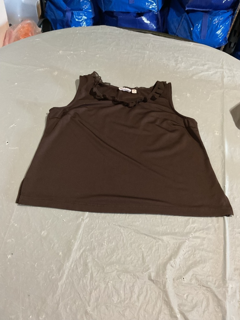 Women’s Brown Sleeveless Ruffle Neck Tank Top